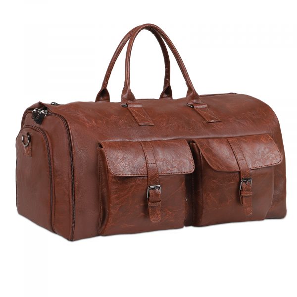 Large Capacity Men's Leather Suit Storage Bag — Brown