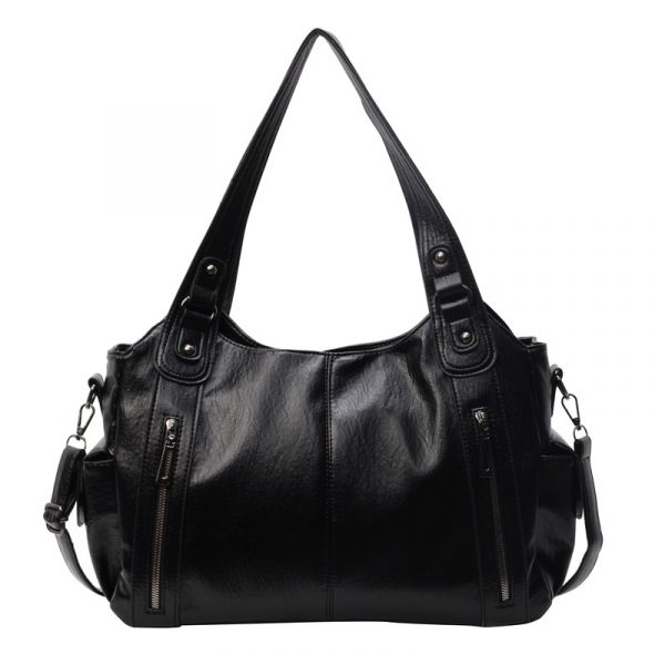Handbag European And American Retro Solid Color Simple Texture — Black