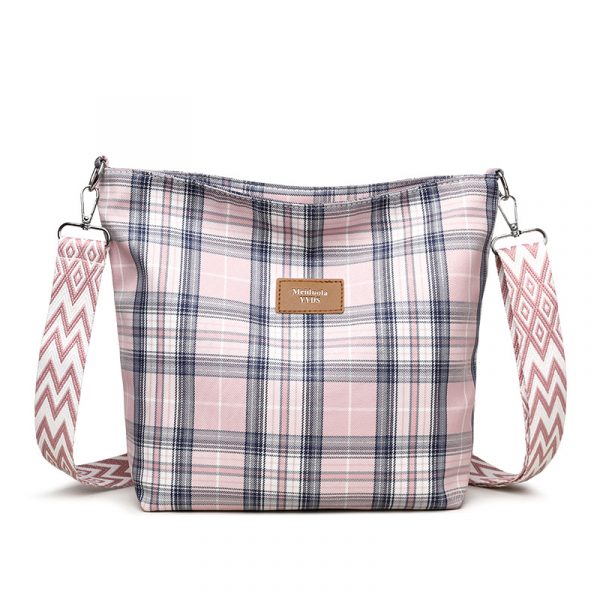 Large Capacity Contrast Color Check One-shoulder Versatile Commuter Messenger Bag — Pink