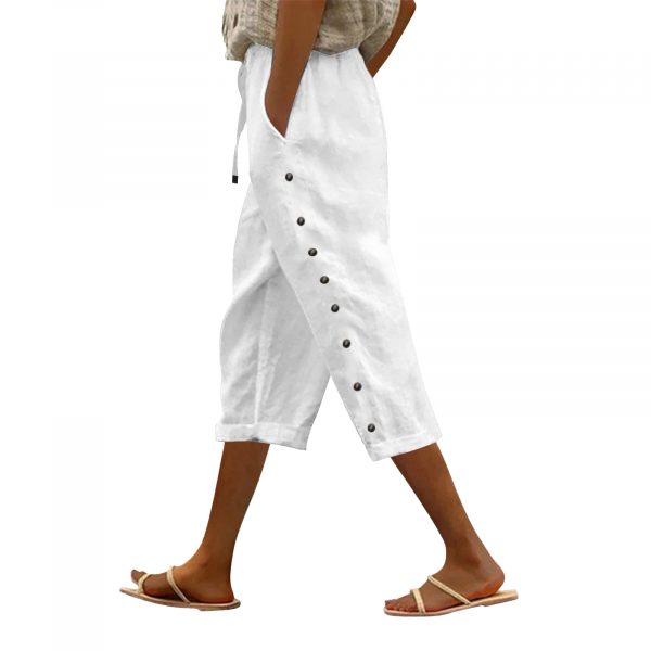 Casual Patchwork Button Cropped Pants For Women — White