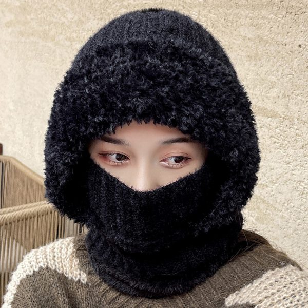 Multifunctional Hat Scarf One-piece Hat Neck Protection Bandana Warm — Black