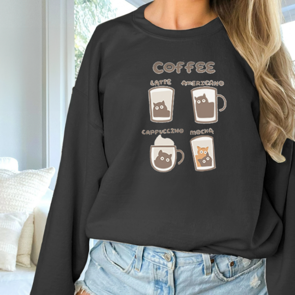 Women's Fashionable Solid Color Printed Long Sleeved Sweatshirt — Black