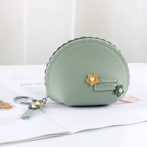 Women's Hand Holding Fan Small And Simple Coin Key Case One-piece Zipper Waterproof Coin Purse — Green