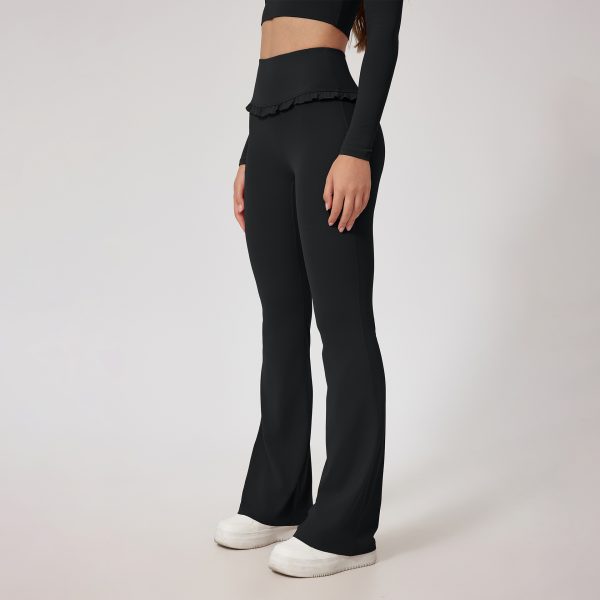 High Waist Hip Lift Lace Nude Feel Yoga Pants Running Fitness — Black