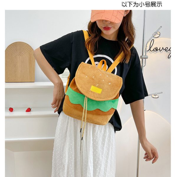 Cute Hamburger Plush Backpack Soft Cartoon Burger Plush Coin Purse Girls Kindergarten School Bookbag Children Kids Pack — Small Size