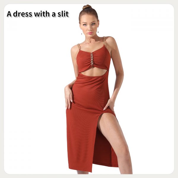 Women's Pure Color Halter Sleeveless Split Dress — Reddish Brown