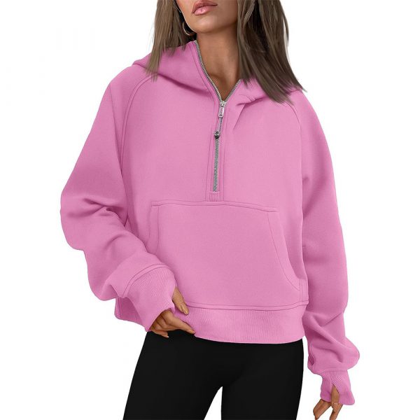 Fall Winter Hooded Zipper Thickening Sweater — Pink