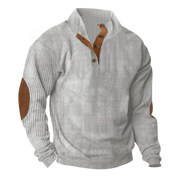 Corduroy Casual Stand Collar Long-sleeved Sweater — Light Gray