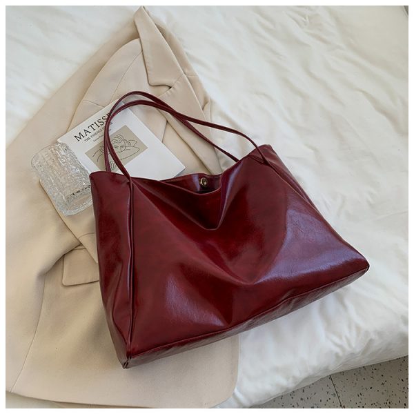 Fashion Handbag New Autumn And Winter Japanese And Korean Large Capacity Soft Leather Shoulder Bag Retro Casual Handbag — Wine Red