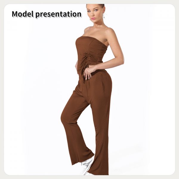 Top And Pants Set — Coffee color
