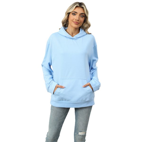 Casual Hooded Pocket Sweatshirt Women — Light Blue