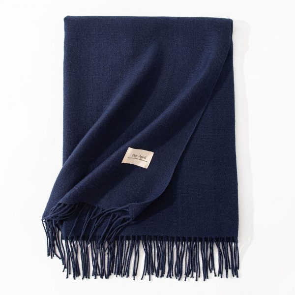 Pure Color Artificial Cashmere Scarf Women's Winter High-grade Shawl — 12 Navy Blue