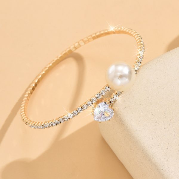 Women's Pearl Heart Full Diamond Bracelet Elastic Jewelry — Women