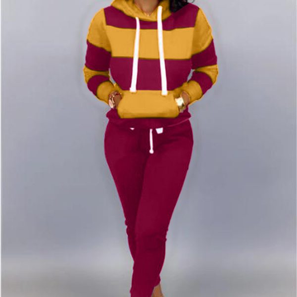 Women's Clothing Sweater Stitching Hooded Casual Sports Suit — Yellow Rose