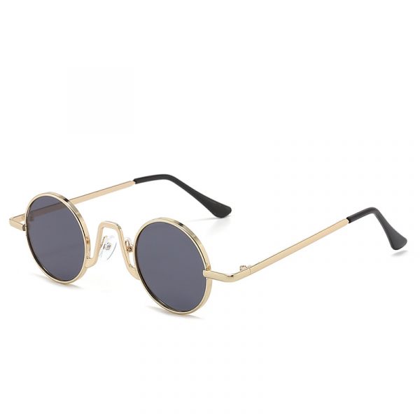 Retro Hip Hop Sunglasses Small Frame Round — Gold Frame Gray Piece