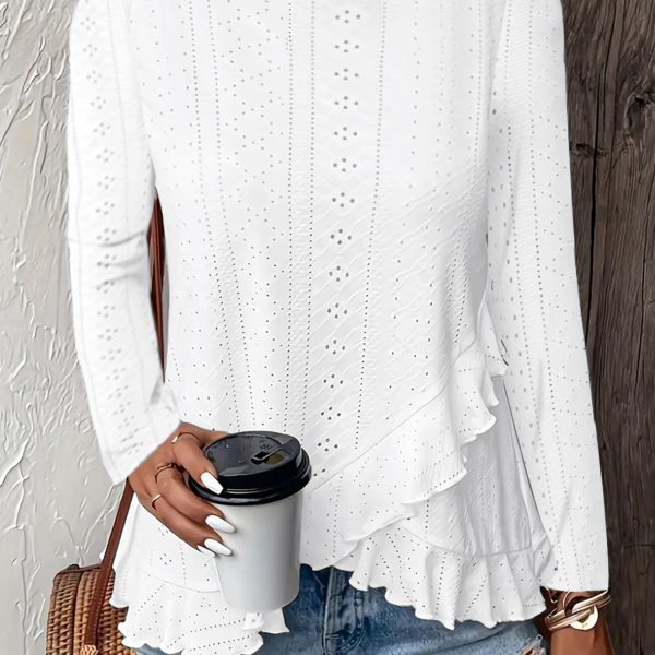 Casual Solid Color Long Sleeve Round Neck — White