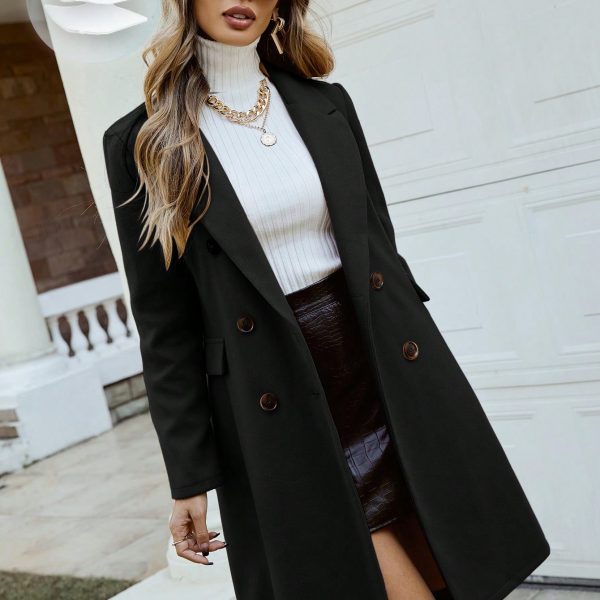 Clasi Double Breasted Lapel Collar Overcoat — Black