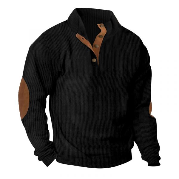 Corduroy Casual Stand Collar Long-sleeved Sweater — Black