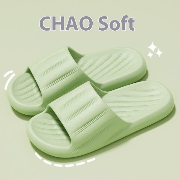 Fashion Solid Color Striped Home Slippers Summer Thick Bottom Non-slip Bathroom Slipper Women Men Couples Shoes — Green