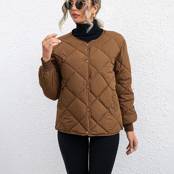Diamond Check Casual Coat — Coffee