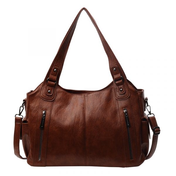 Handbag European And American Retro Solid Color Simple Texture — Light Brown