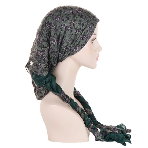 Tam-o'-shanter Hand-woven Braid Bandana Scarf Female Cap — Dark Green Flowers