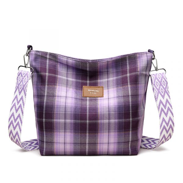 Large Capacity Contrast Color Check One-shoulder Versatile Commuter Messenger Bag — Purple