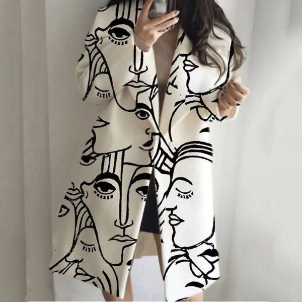 Women's Color Matching Plaid Long-sleeved Coat — White Abstract