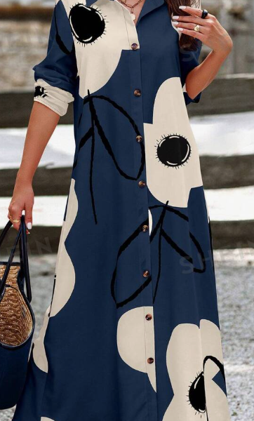 Women's Random Printed Dress — Navy Blue