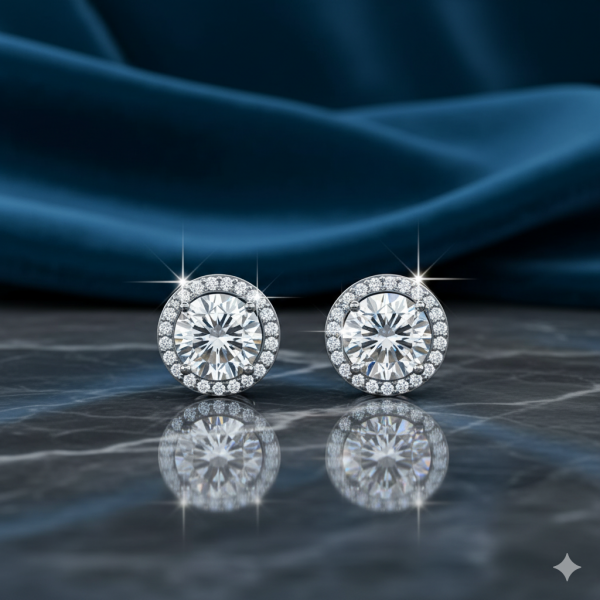 Cate & Chloe Ariel 18k White Gold Plated Silver Halo Stud Earrings with Simulated Diamonds for Women