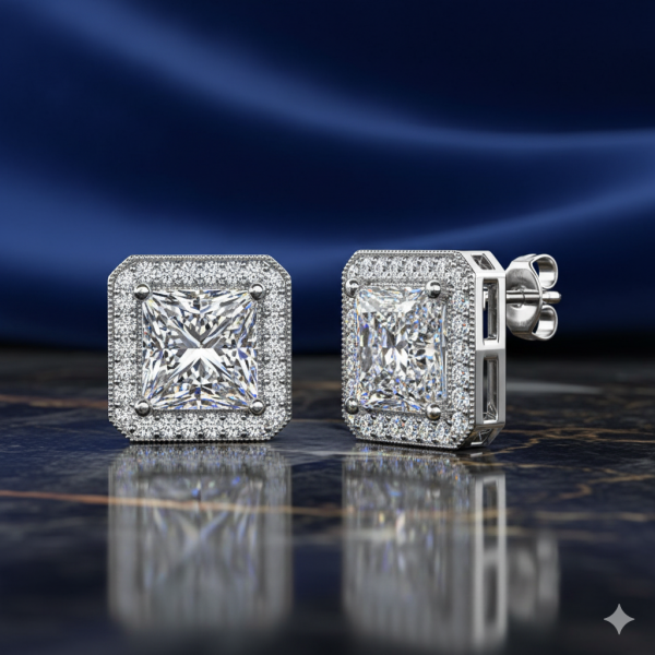 Cate & Chloe Norah 18k White Gold Plated Stud Earrings with Simulated Diamond Crystals for Women