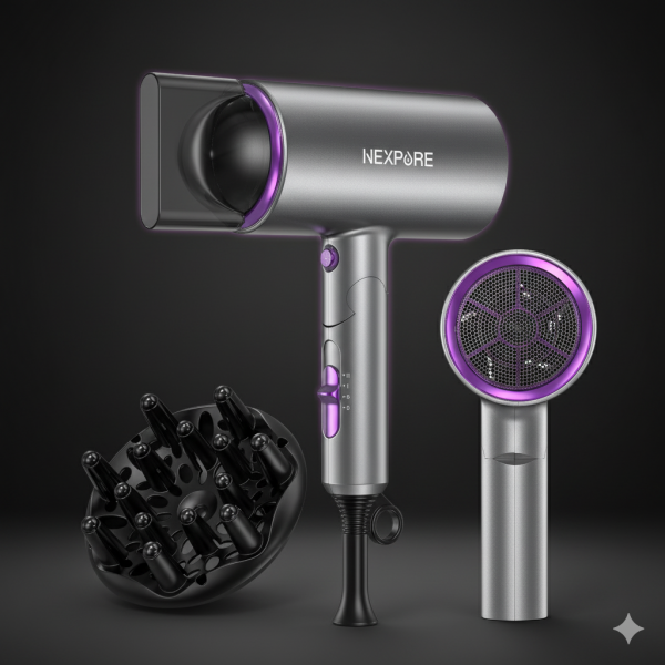 NEXPURE New Upgrade Professional Ionic Hair Dryer, 2000W Powerful Blow Dryer with Diffuser and Concentrator Attachments, Suitable for Home and Travel, Purple