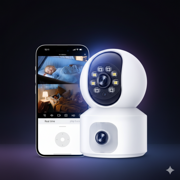 GPED Baby Monitor with Dual Cameras, 2K HD Wifi Cameras for Home Security/Baby Monitor/Pet Camera, 360° PTZ & Fixed Camera, Two-Way Audio, Motion Tracking &Full-Color Night Vision for Baby Pet Elderly