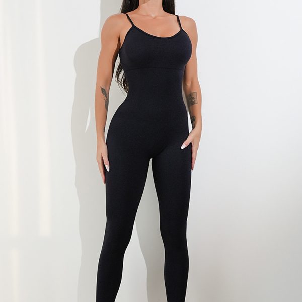 Womens Sexy Unitard One Piece Jumpsuit Spaghetti Strap Tummy Control Rompers Sleeveless Bodysuits Outfits — Black