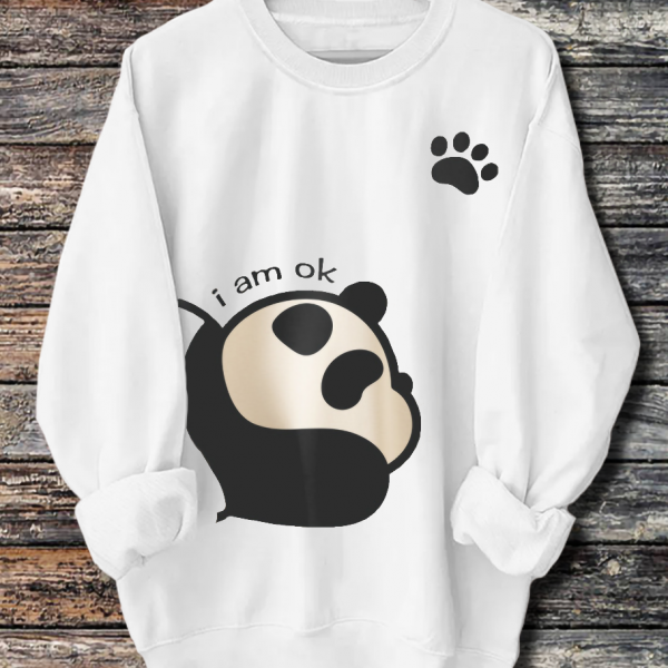 Women's Long Sleeved Panda Print Hoodie — White