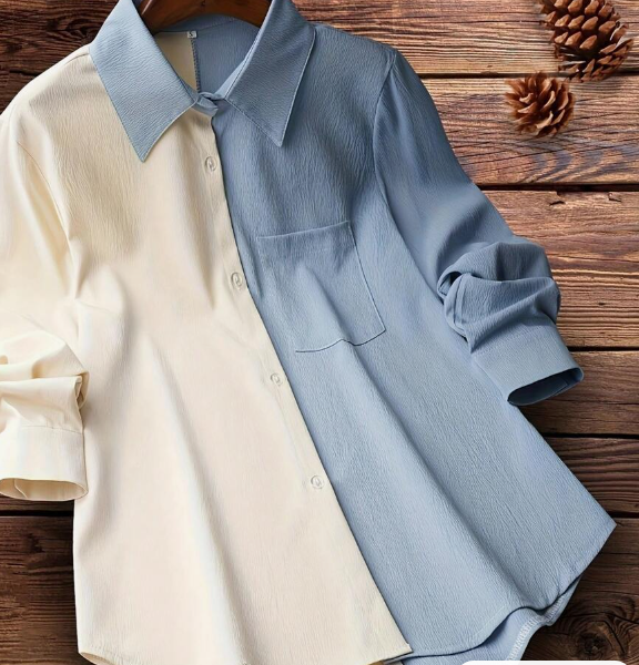 Women's Casual Color Block Shirt — Apricot