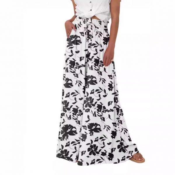 Women's High Waist Wide Leg Pants Casual Pants — Printed Black