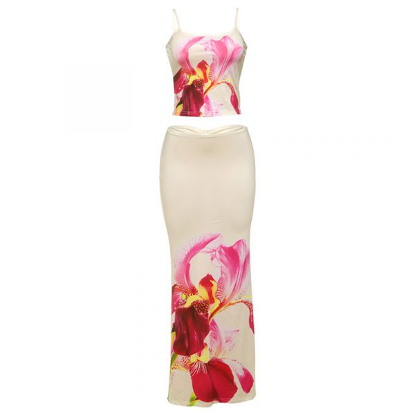 Fashion Personality Street Leisure Vacation Chest Slimming Sleeveless Slip Dress Set Women — Yellow