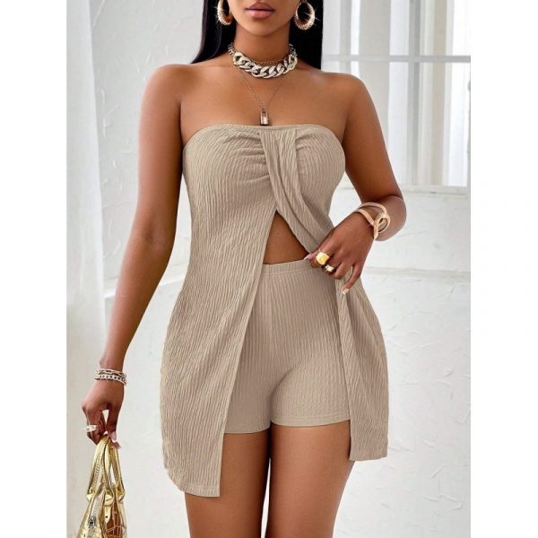 Women's Strapless Bandeau Top Shorts Suit — 2 Apricot
