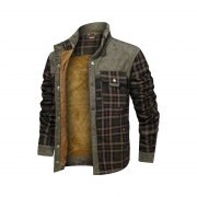 Men's Wool Thick Coat Jacket — Broad brown stripe - Image 2