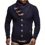 Knitted Jacket With High Collar Buttons — Navy Blue