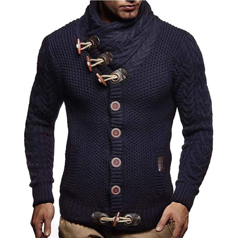 00b8b9f9_1613728387754 Knitted Jacket With High Collar Buttons — Navy Blue - Image 1