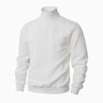 Knitted Solid Color Men's Fashion Jacquard High Collar Warm Sweater — White