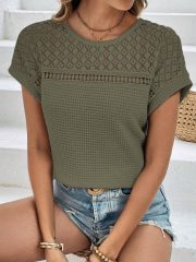 Women's Hollow Breathable All-match Short-sleeved T-shirt — Real teal - Image 7