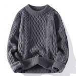 Autumn And Winter New Men's Twist Sweater Casual Round Neck Pullover Top — B046 Gray