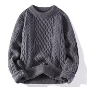 Autumn And Winter New Men's Twist Sweater Casual Round Neck Pullover Top — Blue round neck - Image 8