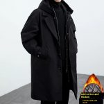 Coat Coat Men's False Two Pieces Hooded Mid-length Trench Coat — FY002 Black With Cotton