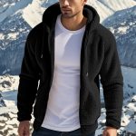 Men's Thickened Warm Double-sided Fleece Jacket Zipper — Black