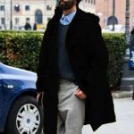 Retro Horn Button Hooded Woolen Trench Coat Men — Black