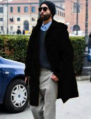 Retro Horn Button Hooded Woolen Trench Coat Men — Green - Image 7